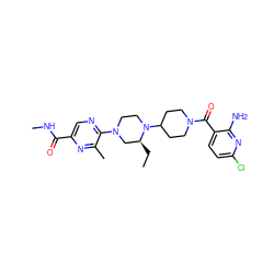 CC[C@H]1CN(c2ncc(C(=O)NC)nc2C)CCN1C1CCN(C(=O)c2ccc(Cl)nc2N)CC1 ZINC000073158459