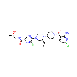 CC[C@H]1CN(c2ncc(C(=O)NC[C@@H](C)O)nc2Cl)CCN1C1CCN(C(=O)c2ccc(Cl)nc2N)CC1 ZINC000073196295