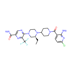 CC[C@H]1CN(c2ncc(C(N)=O)nc2C(F)(F)F)CCN1C1CCN(C(=O)c2ccc(Cl)nc2N)CC1 ZINC000073196296