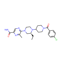 CC[C@H]1CN(c2ncc(C(N)=O)nc2C)CCN1C1CCN(C(=O)c2ccc(Cl)cc2)CC1 ZINC000073195846