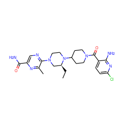 CC[C@H]1CN(c2ncc(C(N)=O)nc2C)CCN1C1CCN(C(=O)c2ccc(Cl)nc2N)CC1 ZINC000073196652