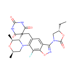 CC[C@H]1CN(c2noc3c(F)c4c(cc23)CC2(C(=O)NC(=O)NC2=O)[C@H]2[C@H](C)O[C@H](C)CN42)C(=O)O1 ZINC000145867408