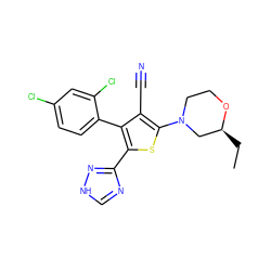 CC[C@H]1CN(c2sc(-c3nc[nH]n3)c(-c3ccc(Cl)cc3Cl)c2C#N)CCO1 ZINC000095565902