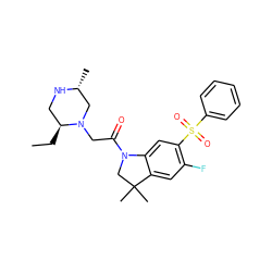 CC[C@H]1CN[C@H](C)CN1CC(=O)N1CC(C)(C)c2cc(F)c(S(=O)(=O)c3ccccc3)cc21 ZINC000219044747