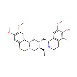 CC[C@H]1CN2CCc3cc(OC)c(OC)cc3[C@@H]2C[C@@H]1C[C@H]1NCCc2c1cc(OC)c(O)c2I ZINC000049605435