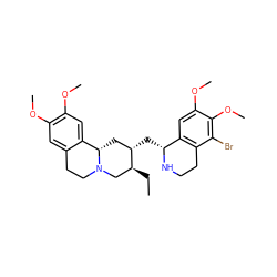 CC[C@H]1CN2CCc3cc(OC)c(OC)cc3[C@@H]2C[C@@H]1C[C@H]1NCCc2c1cc(OC)c(OC)c2Br ZINC000049626802