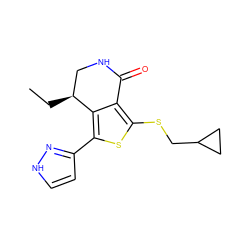 CC[C@H]1CNC(=O)c2c(SCC3CC3)sc(-c3cc[nH]n3)c21 ZINC000653852849