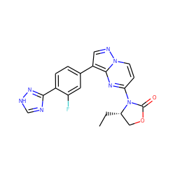 CC[C@H]1COC(=O)N1c1ccn2ncc(-c3ccc(-c4nc[nH]n4)c(F)c3)c2n1 ZINC000116186485