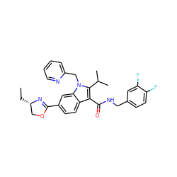 CC[C@H]1COC(c2ccc3c(C(=O)NCc4ccc(F)c(F)c4)c(C(C)C)n(Cc4ccccn4)c3c2)=N1 ZINC000142031664