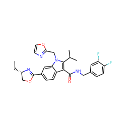 CC[C@H]1COC(c2ccc3c(C(=O)NCc4ccc(F)c(F)c4)c(C(C)C)n(Cc4ncco4)c3c2)=N1 ZINC000096172118