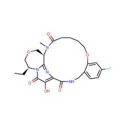 CC[C@H]1COC[C@@H]2c3nc(c(O)c(=O)n31)C(=O)NCc1ccc(F)cc1OCCCCC(=O)N2C ZINC000103245025