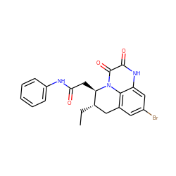 CC[C@H]1Cc2cc(Br)cc3[nH]c(=O)c(=O)n(c23)[C@@H]1CC(=O)Nc1ccccc1 ZINC000029326369