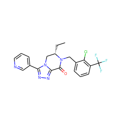 CC[C@H]1Cn2c(nnc2-c2cccnc2)C(=O)N1Cc1cccc(C(F)(F)F)c1Cl ZINC000219114704