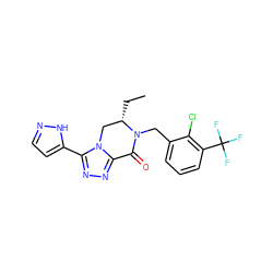 CC[C@H]1Cn2c(nnc2-c2ccn[nH]2)C(=O)N1Cc1cccc(C(F)(F)F)c1Cl ZINC000219114825