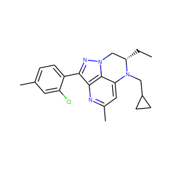 CC[C@H]1Cn2nc(-c3ccc(C)cc3Cl)c3nc(C)cc(c32)N1CC1CC1 ZINC000028526187