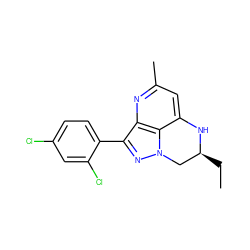 CC[C@H]1Cn2nc(-c3ccc(Cl)cc3Cl)c3nc(C)cc(c32)N1 ZINC000013672699