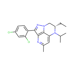 CC[C@H]1Cn2nc(-c3ccc(Cl)cc3Cl)c3nc(C)cc(c32)N1C(C)C ZINC000013672709