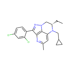 CC[C@H]1Cn2nc(-c3ccc(Cl)cc3Cl)c3nc(C)cc(c32)N1CC1CC1 ZINC000013672686