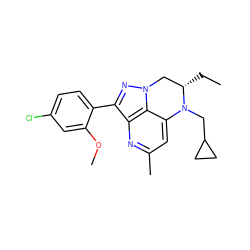 CC[C@H]1Cn2nc(-c3ccc(Cl)cc3OC)c3nc(C)cc(c32)N1CC1CC1 ZINC000013672736