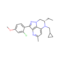 CC[C@H]1Cn2nc(-c3ccc(OC)cc3Cl)c3nc(C)cc(c32)N1CC1CC1 ZINC000013672742