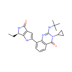 CC[C@H]1NC(=O)c2cc(-c3cccc4c(=O)n(C5CC5)c(NC(C)(C)C)nc34)[nH]c21 ZINC000222382898