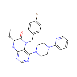 CC[C@H]1Nc2ncnc(N3CCN(c4ccccn4)CC3)c2N(Cc2ccc(Br)cc2)C1=O ZINC000061959626