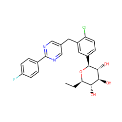 CC[C@H]1O[C@@H](c2ccc(Cl)c(Cc3cnc(-c4ccc(F)cc4)nc3)c2)[C@H](O)[C@@H](O)[C@@H]1O ZINC000064559867