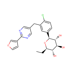 CC[C@H]1O[C@@H](c2ccc(Cl)c(Cc3cnc(-c4ccoc4)nc3)c2)[C@H](O)[C@@H](O)[C@@H]1O ZINC000064560067