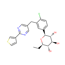 CC[C@H]1O[C@@H](c2ccc(Cl)c(Cc3cnc(-c4ccsc4)nc3)c2)[C@H](O)[C@@H](O)[C@@H]1O ZINC000064560069