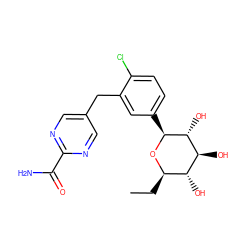 CC[C@H]1O[C@@H](c2ccc(Cl)c(Cc3cnc(C(N)=O)nc3)c2)[C@H](O)[C@@H](O)[C@@H]1O ZINC000064559606