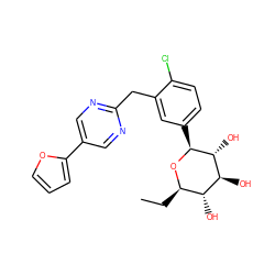 CC[C@H]1O[C@@H](c2ccc(Cl)c(Cc3ncc(-c4ccco4)cn3)c2)[C@H](O)[C@@H](O)[C@@H]1O ZINC000064541163