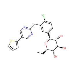 CC[C@H]1O[C@@H](c2ccc(Cl)c(Cc3ncc(-c4cccs4)cn3)c2)[C@H](O)[C@@H](O)[C@@H]1O ZINC000064541167