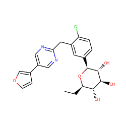 CC[C@H]1O[C@@H](c2ccc(Cl)c(Cc3ncc(-c4ccoc4)cn3)c2)[C@H](O)[C@@H](O)[C@@H]1O ZINC000064541165