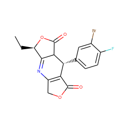 CC[C@H]1OC(=O)C2C1=NC1=C(C(=O)OC1)[C@H]2c1ccc(F)c(Br)c1 ZINC000040810694