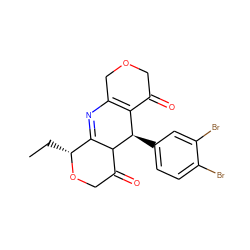 CC[C@H]1OCC(=O)C2C1=NC1=C(C(=O)COC1)[C@H]2c1ccc(Br)c(Br)c1 ZINC000040764339