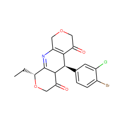 CC[C@H]1OCC(=O)C2C1=NC1=C(C(=O)COC1)[C@H]2c1ccc(Br)c(Cl)c1 ZINC000040764410