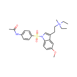 CC[N+](C)(CC)CCc1cn(S(=O)(=O)c2ccc(NC(C)=O)cc2)c2ccc(OC)cc12 ZINC000028474432