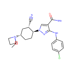 CC[N+]1([C@H]2CC[C@H](n3cc(C(N)=O)c(Nc4ccc(Cl)cc4)n3)[C@@H](C#N)C2)CCC1 ZINC000221831322