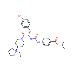 CC[N+]1(C2CCN(C(=O)[C@H](Cc3ccc(O)cc3)NC(=O)Nc3ccc(C(=O)OC(C)C)cc3)CC2)CCCC1 ZINC000095564220