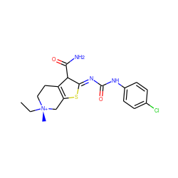 CC[N@+]1(C)CCC2=C(C1)SC(=NC(=O)Nc1ccc(Cl)cc1)C2C(N)=O ZINC001772590556