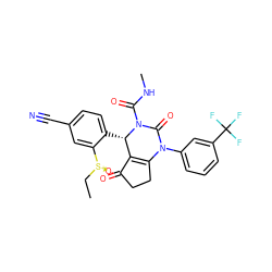 CC[S@+]([O-])c1cc(C#N)ccc1[C@H]1C2=C(CCC2=O)N(c2cccc(C(F)(F)F)c2)C(=O)N1C(=O)NC ZINC001772629489