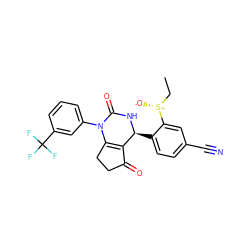 CC[S@@+]([O-])c1cc(C#N)ccc1[C@@H]1NC(=O)N(c2cccc(C(F)(F)F)c2)C2=C1C(=O)CC2 ZINC000220075561