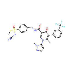 CC[S@@](=O)(=NC#N)c1ccc(CNC(=O)c2cn(-c3ccnn3C)c(C)c(-c3cccc(C(F)(F)F)c3)c2=O)cc1 ZINC000149860418