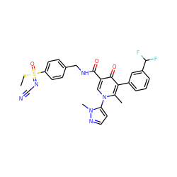 CC[S@@](=O)(=NC#N)c1ccc(CNC(=O)c2cn(-c3ccnn3C)c(C)c(-c3cccc(C(F)F)c3)c2=O)cc1 ZINC000149903788