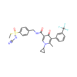 CC[S@@](=O)(=NC#N)c1ccc(CNC(=O)c2cn(C3CC3)c(C)c(-c3cccc(C(F)(F)F)c3)c2=O)cc1 ZINC000149861349