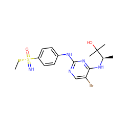 CC[S@](=N)(=O)c1ccc(Nc2ncc(Br)c(N[C@H](C)C(C)(C)O)n2)cc1 ZINC000013982710