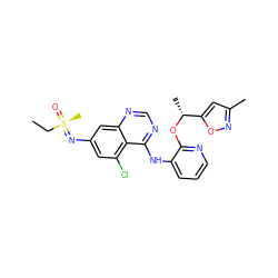 CC[S@](C)(=O)=Nc1cc(Cl)c2c(Nc3cccnc3O[C@H](C)c3cc(C)no3)ncnc2c1 ZINC001772584921