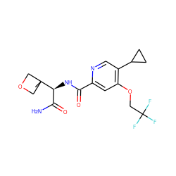 CC1([C@@H](NC(=O)c2cc(OCC(F)(F)F)c(C3CC3)cn2)C(N)=O)COC1 ZINC000146476726