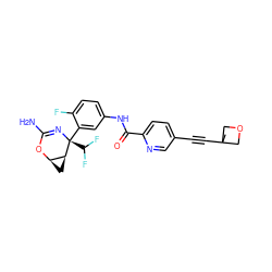 CC1(C#Cc2ccc(C(=O)Nc3ccc(F)c([C@@]4(C(F)F)N=C(N)O[C@@H]5C[C@@H]54)c3)nc2)COC1 ZINC000217476892