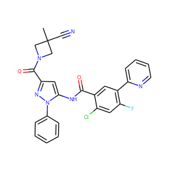 CC1(C#N)CN(C(=O)c2cc(NC(=O)c3cc(-c4ccccn4)c(F)cc3Cl)n(-c3ccccc3)n2)C1 ZINC001772587520